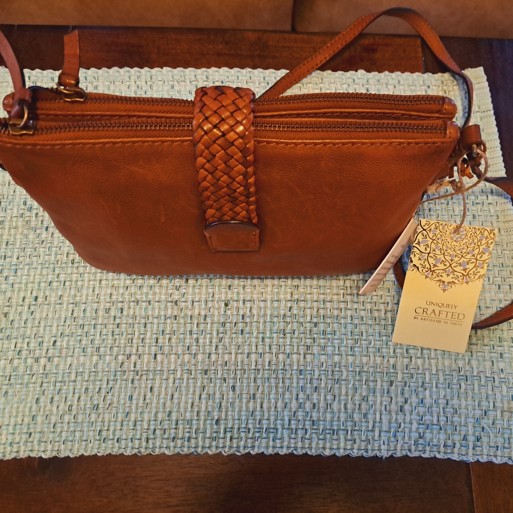 Brown Crossbody Bag with Woven Leather Detail